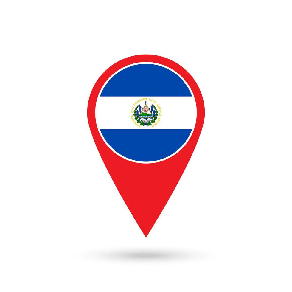 Map pointer with contry Salvador. Salvador flag. Vector illustration.