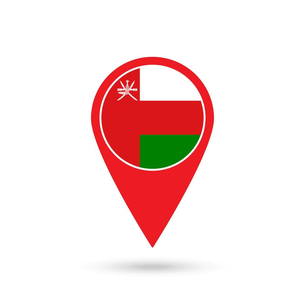 Map pointer with contry Oman. Oman flag. Vector illustration.