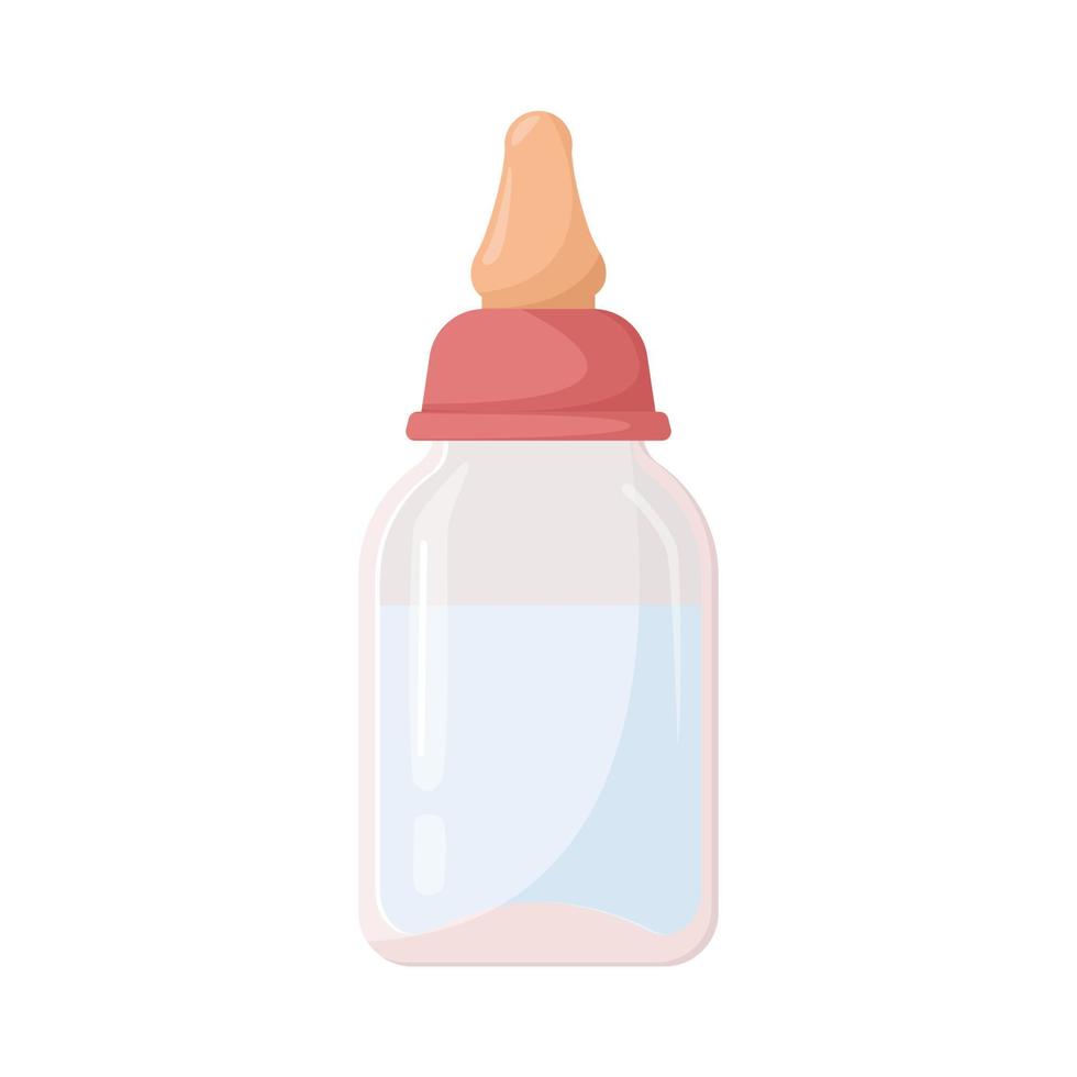 Baby bottle with pacifier and milk, isolated on white background. Nutrition for newborn. Milk mixture for baby. For children's goods store. Childhood. Products for children vector