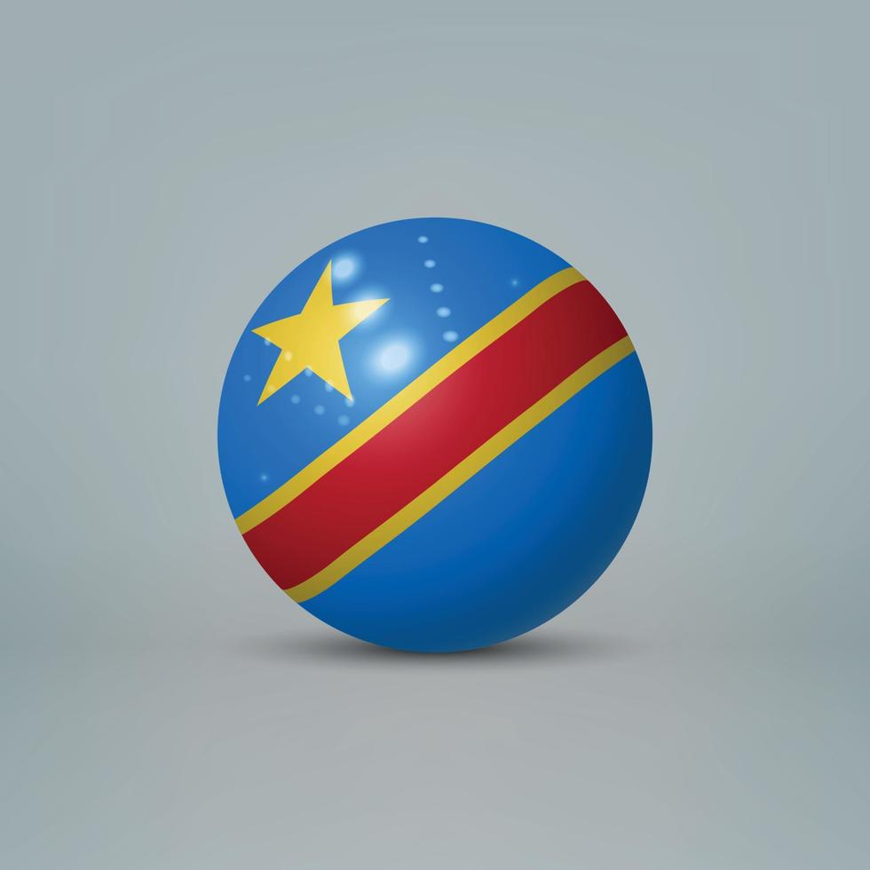 Bola o esfera de plástico brillante realista en 3d con bandera de dr congo vector