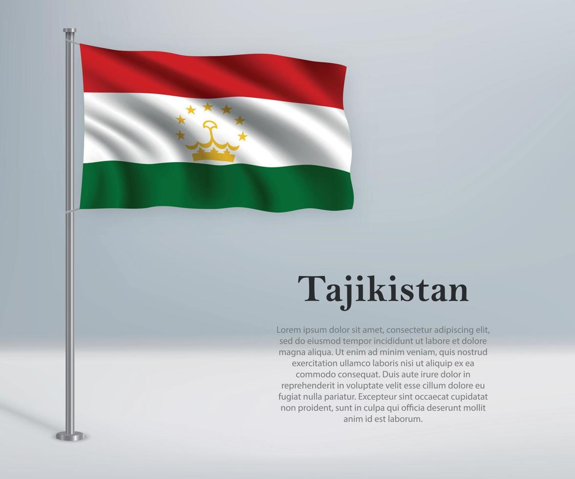 Waving flag of Tajikistan on flagpole. Template for independence vector