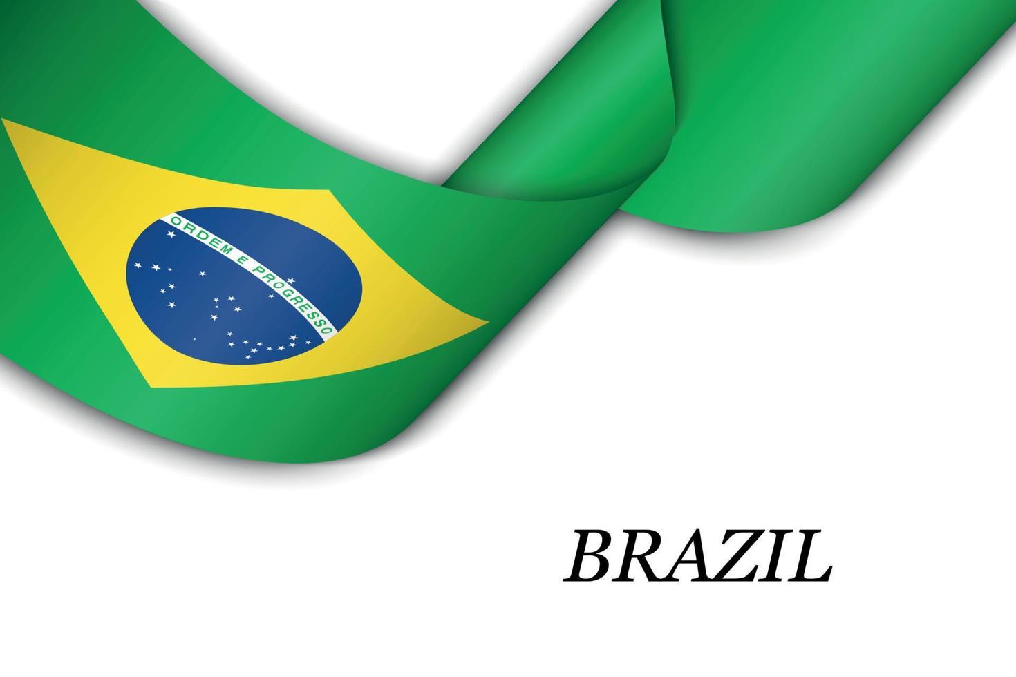 Waving ribbon or banner with flag of Brazil vector