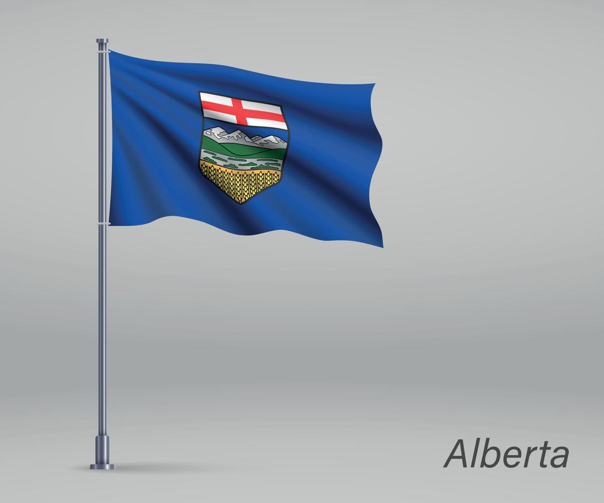 Waving flag of Alberta - province of Canada on flagpole. Templat vector