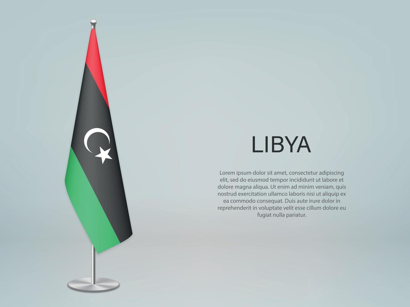 Libya hanging flag on stand. Template forconference banner vector