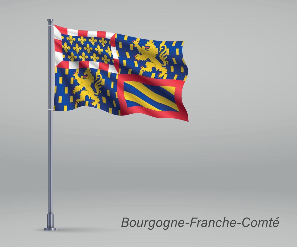 Waving flag of Bourgogne-Franche-Comte - region of France on fla vector