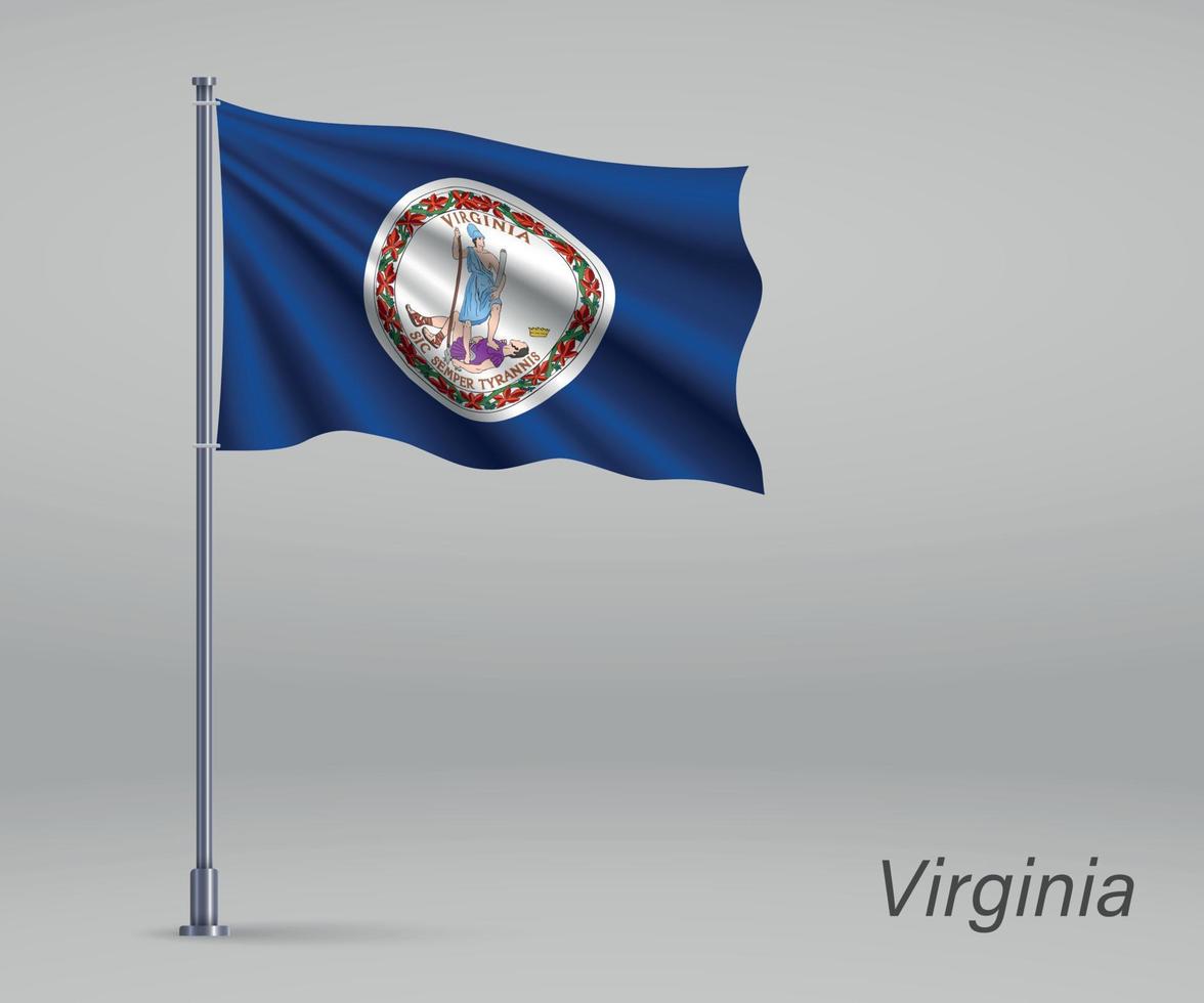 Waving flag of Virginia - state of United States on flagpole. Te vector