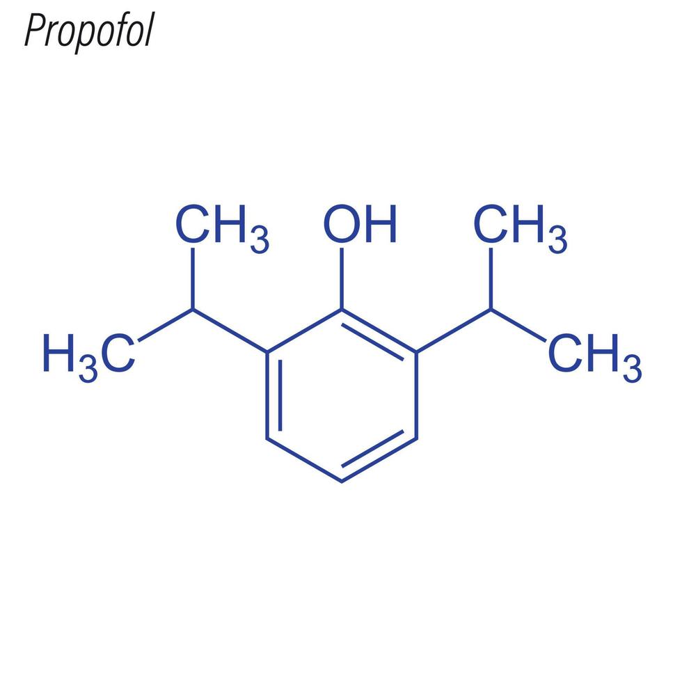 fórmula esquelética vectorial de propofol. molécula química del fármaco. vector