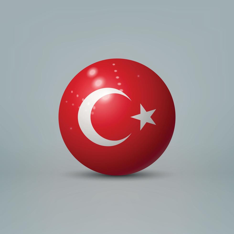 Bola o esfera de plástico brillante realista en 3d con bandera de turquía vector