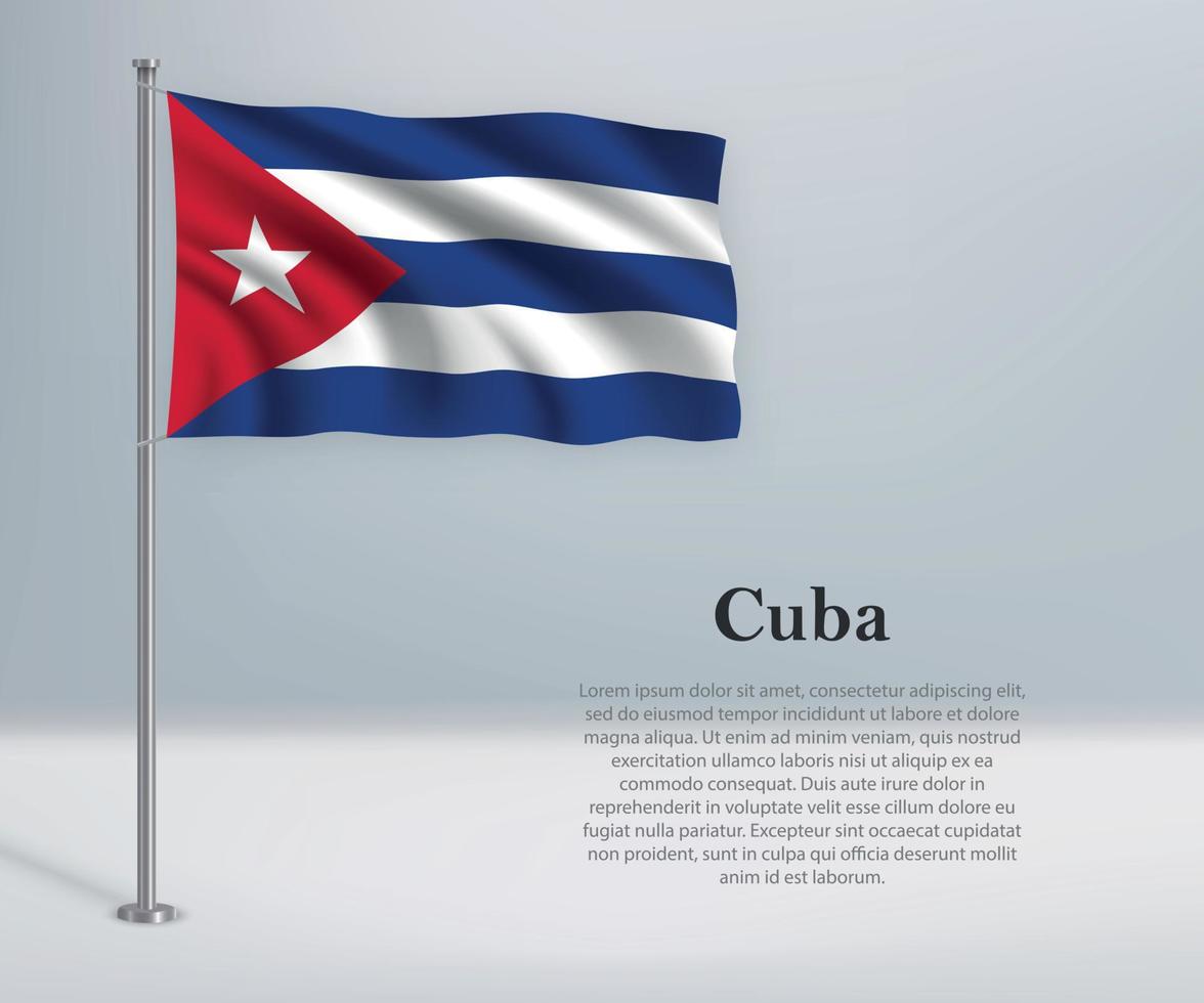 Waving flag of Cuba on flagpole. Template for independence day p vector