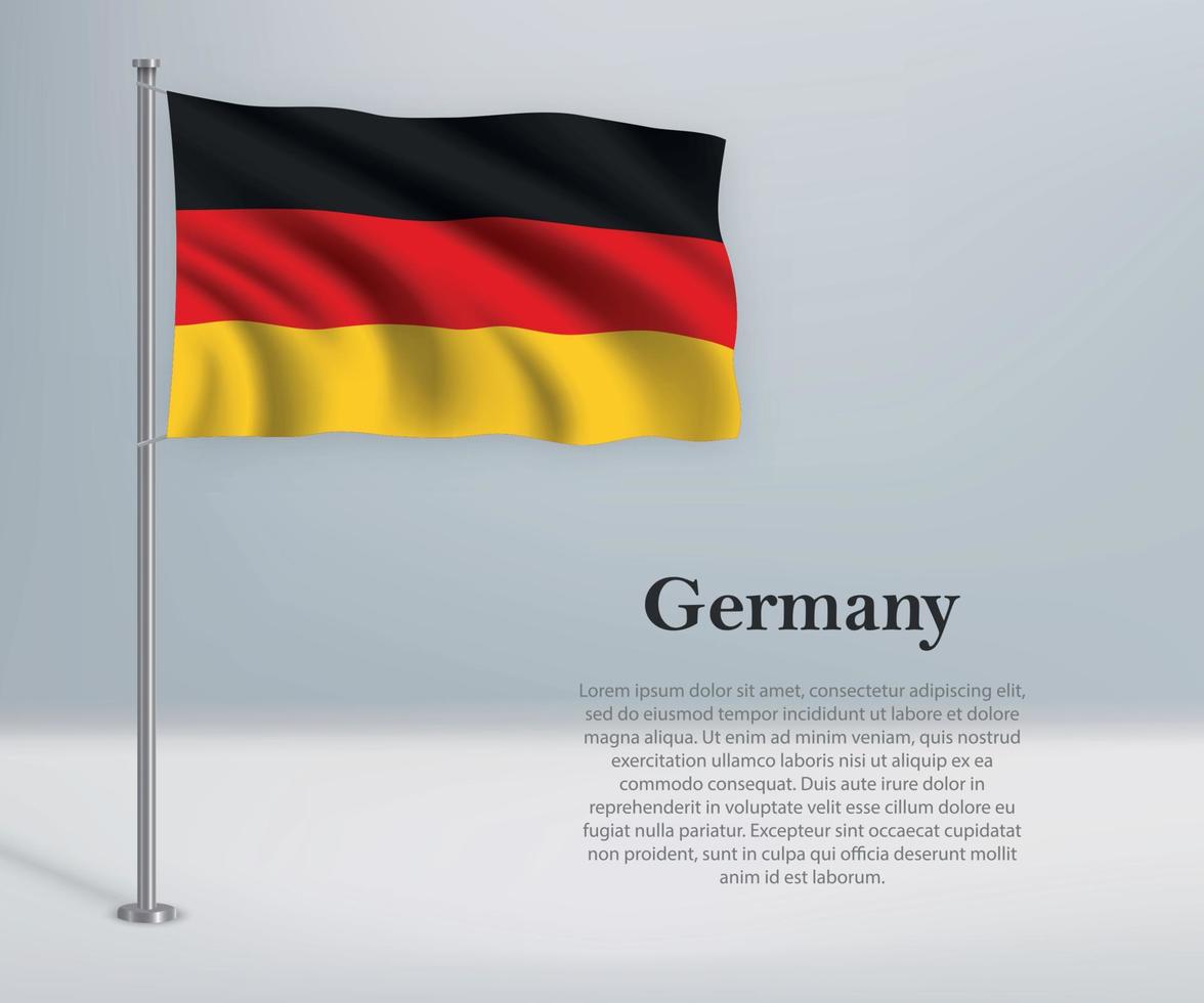 Waving flag of Germany on flagpole. Template for independence da vector