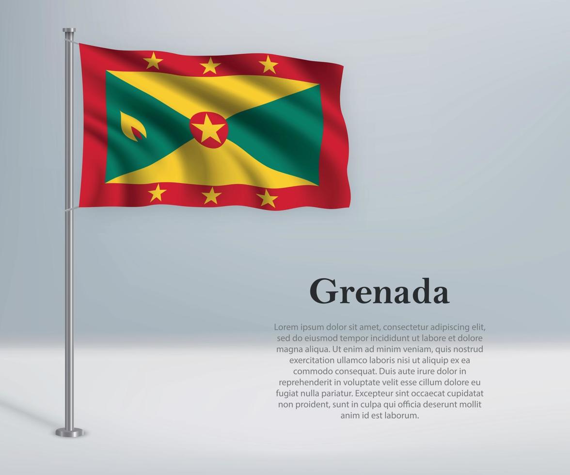 Waving flag of Grenada on flagpole. Template for independence da vector