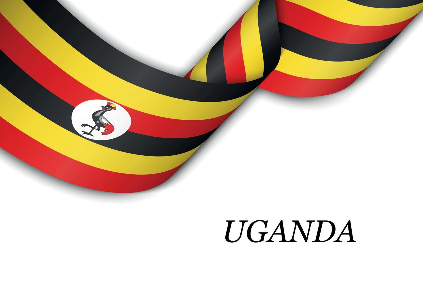 Waving ribbon or banner with flag of Uganda. vector