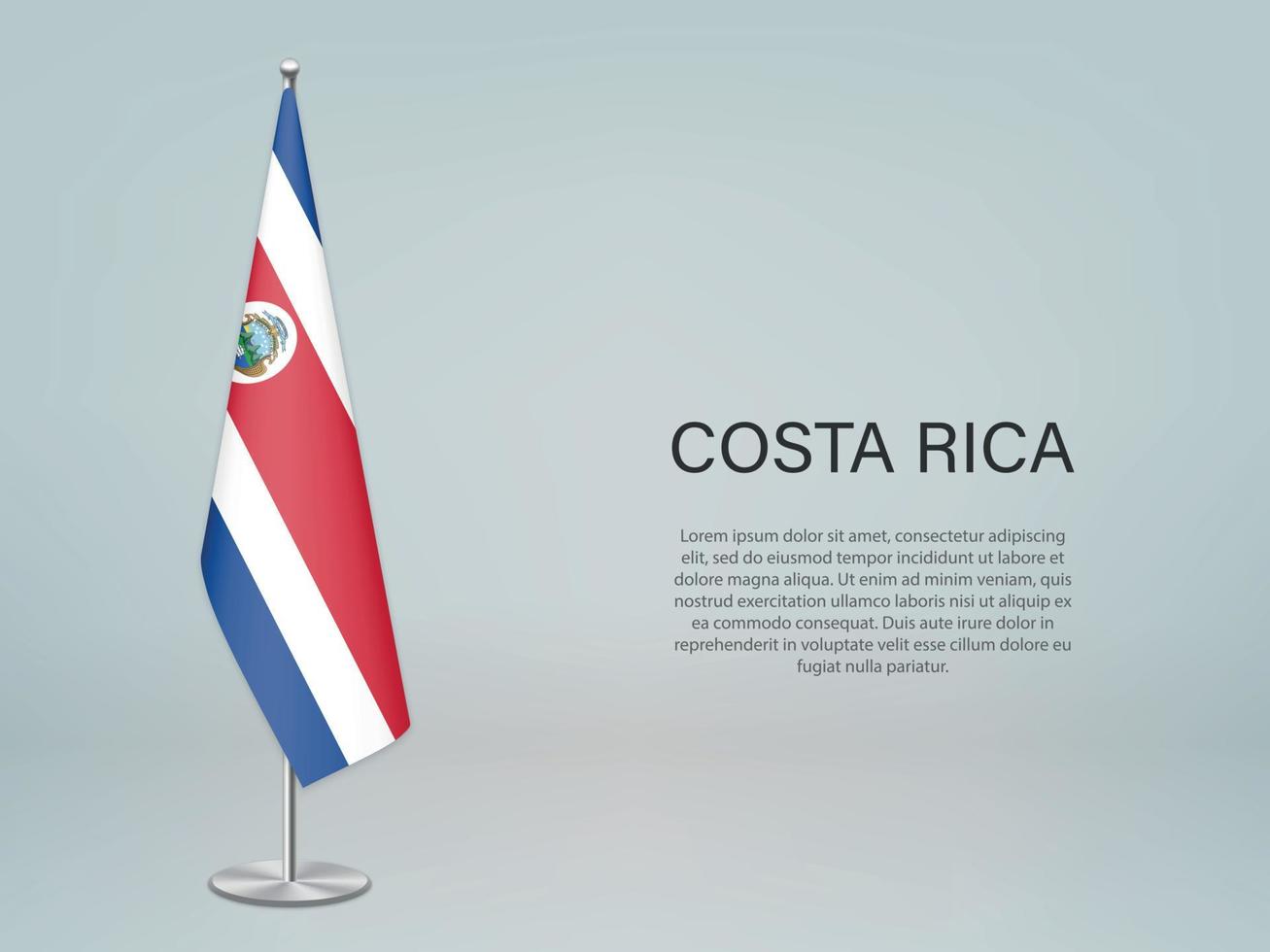 Costa Rica hanging flag on stand. Template forconference banner vector