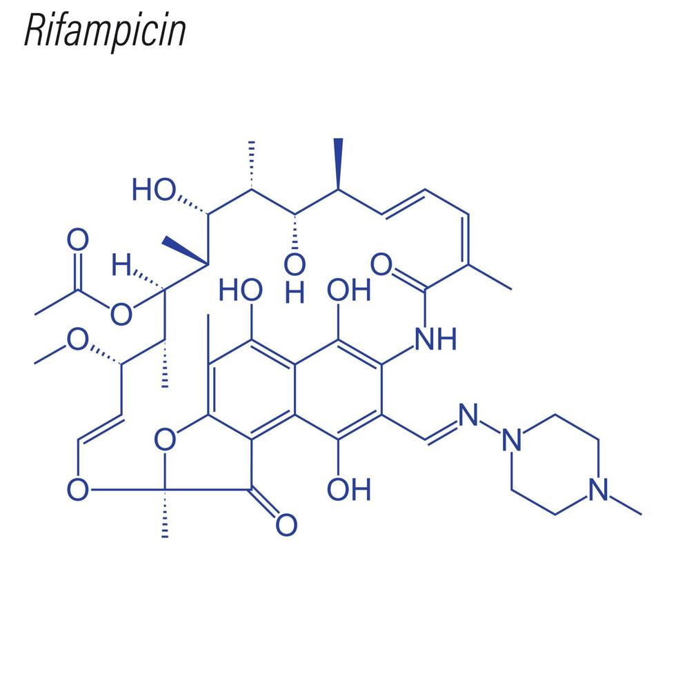 Vector Skeletal formula of Rifampicin. Drug chemical molecule.