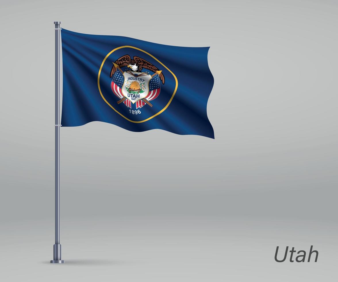 Waving flag of Utah - state of United States on flagpole. Templa vector