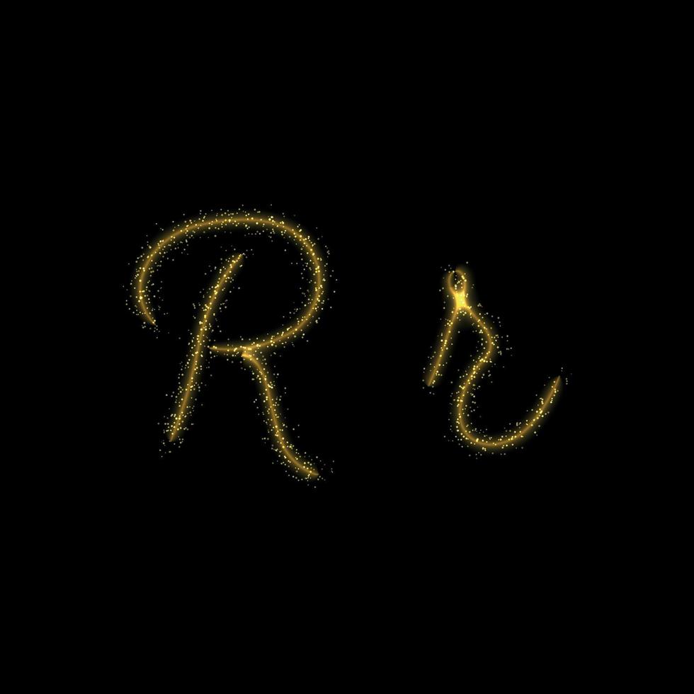 Gold glitter letter R, star sparkle trail font for your design vector