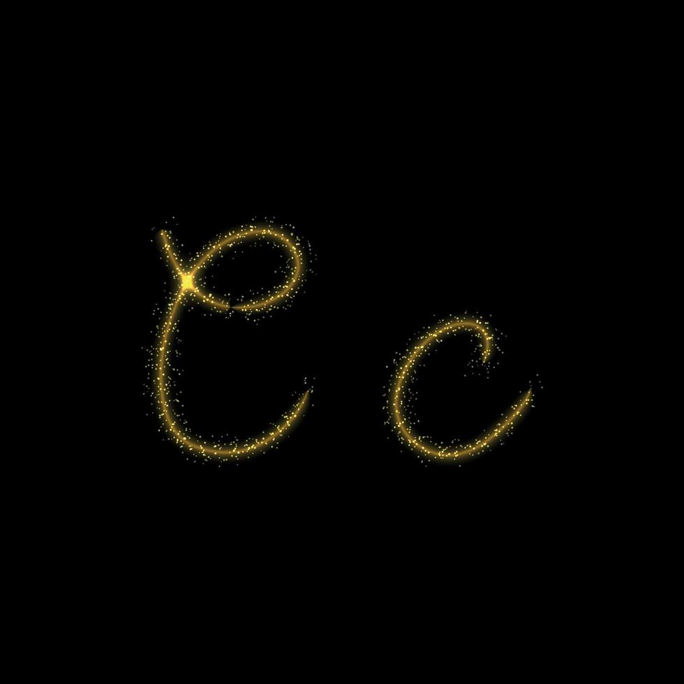 Gold glitter letter C, star sparkle trail font for your design vector