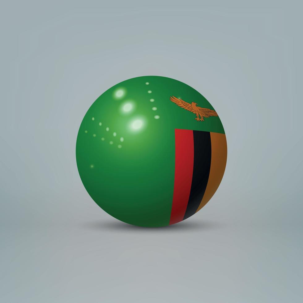 Bola o esfera de plástico brillante realista en 3d con bandera de zambia vector