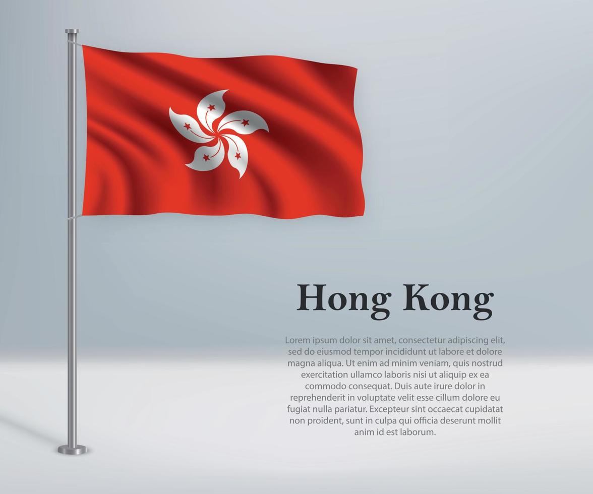 Waving flag of Hong Kong on flagpole. Template for independence vector