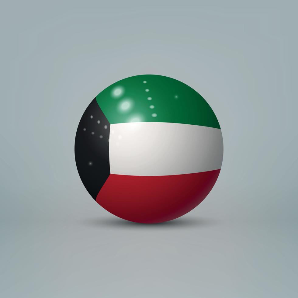 Bola o esfera de plástico brillante realista en 3d con bandera de kuwait vector