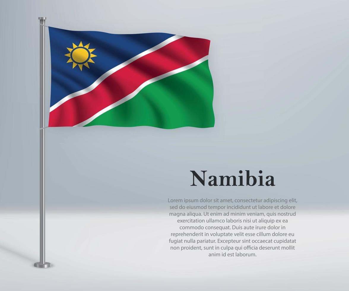 ondeando la bandera de namibia en el asta de la bandera. plantilla para la independencia da vector