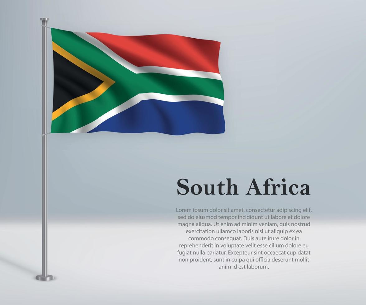 Waving flag of South Africa on flagpole. Template for independen vector