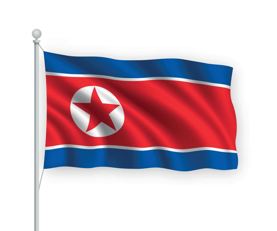 3d waving flag North Korea Isolated on white background. vector