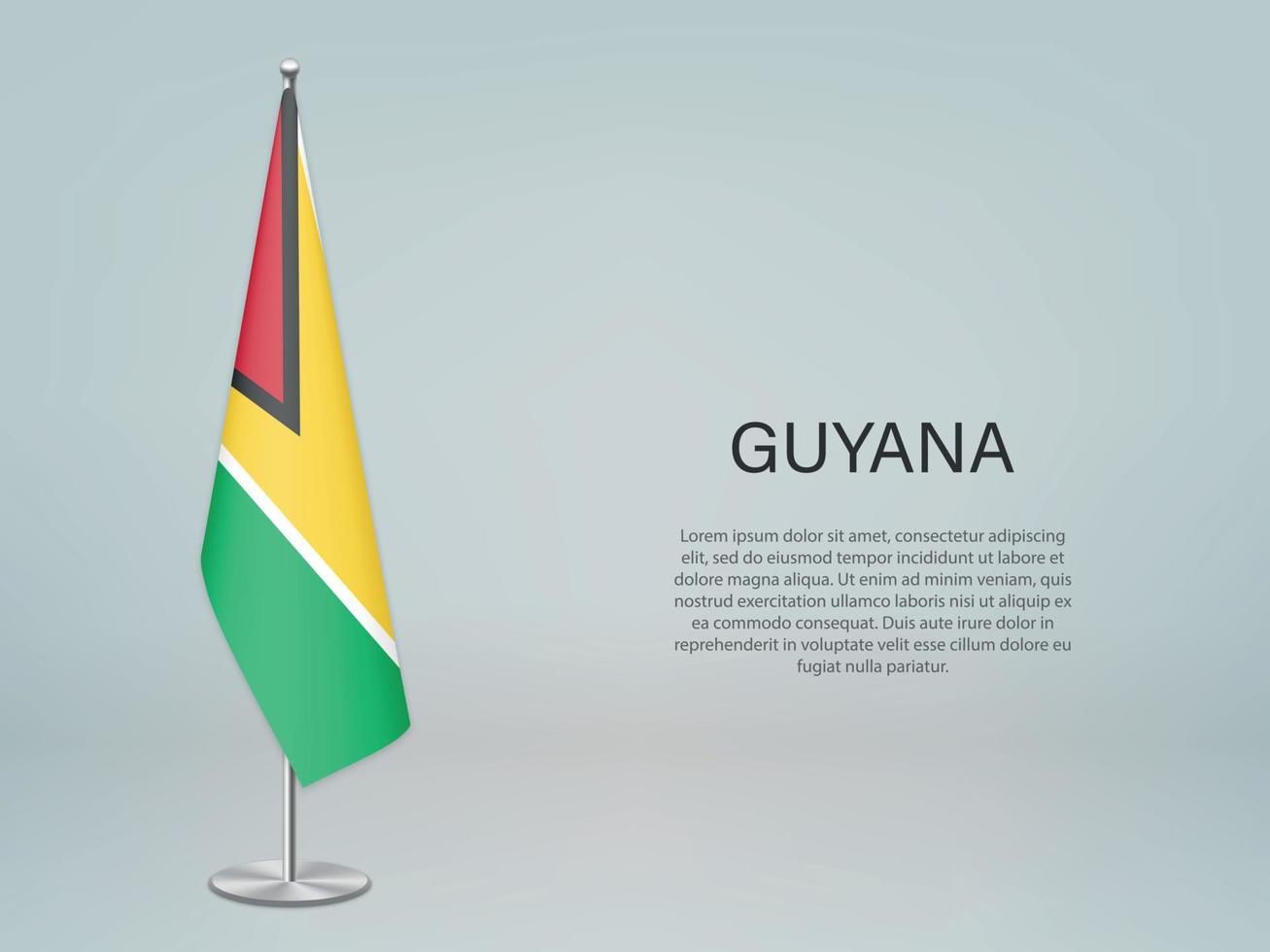 Guyana hanging flag on stand. Template forconference banner vector