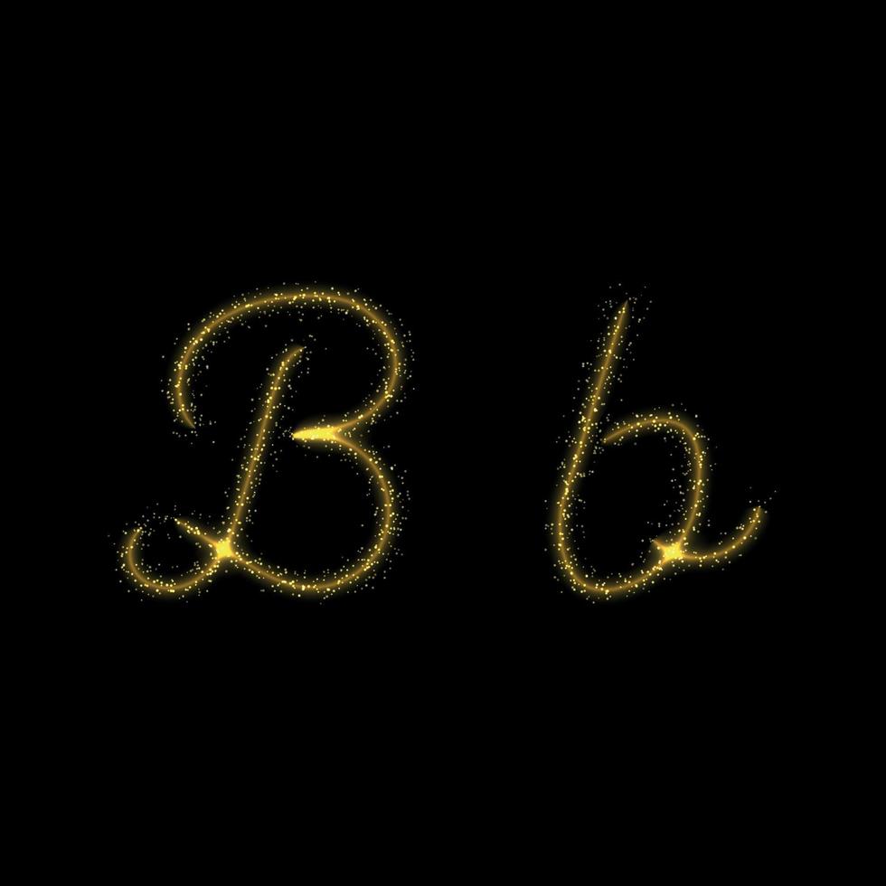 Gold glitter letter B, star sparkle trail font for your design vector