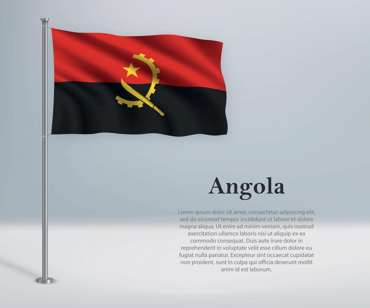 Waving flag of Angola on flagpole. Template for independence day vector