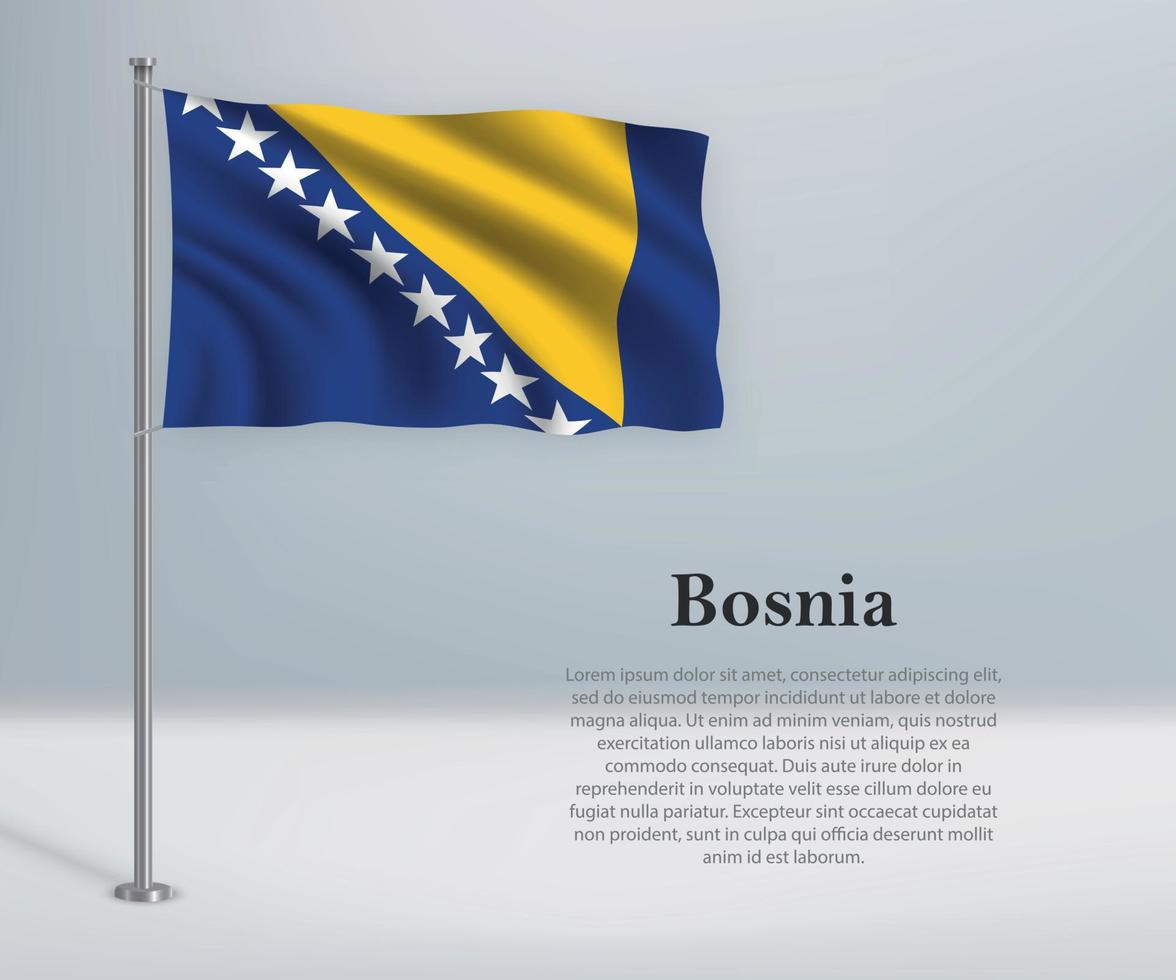 Waving flag of Bosnia on flagpole. Template for independence day vector