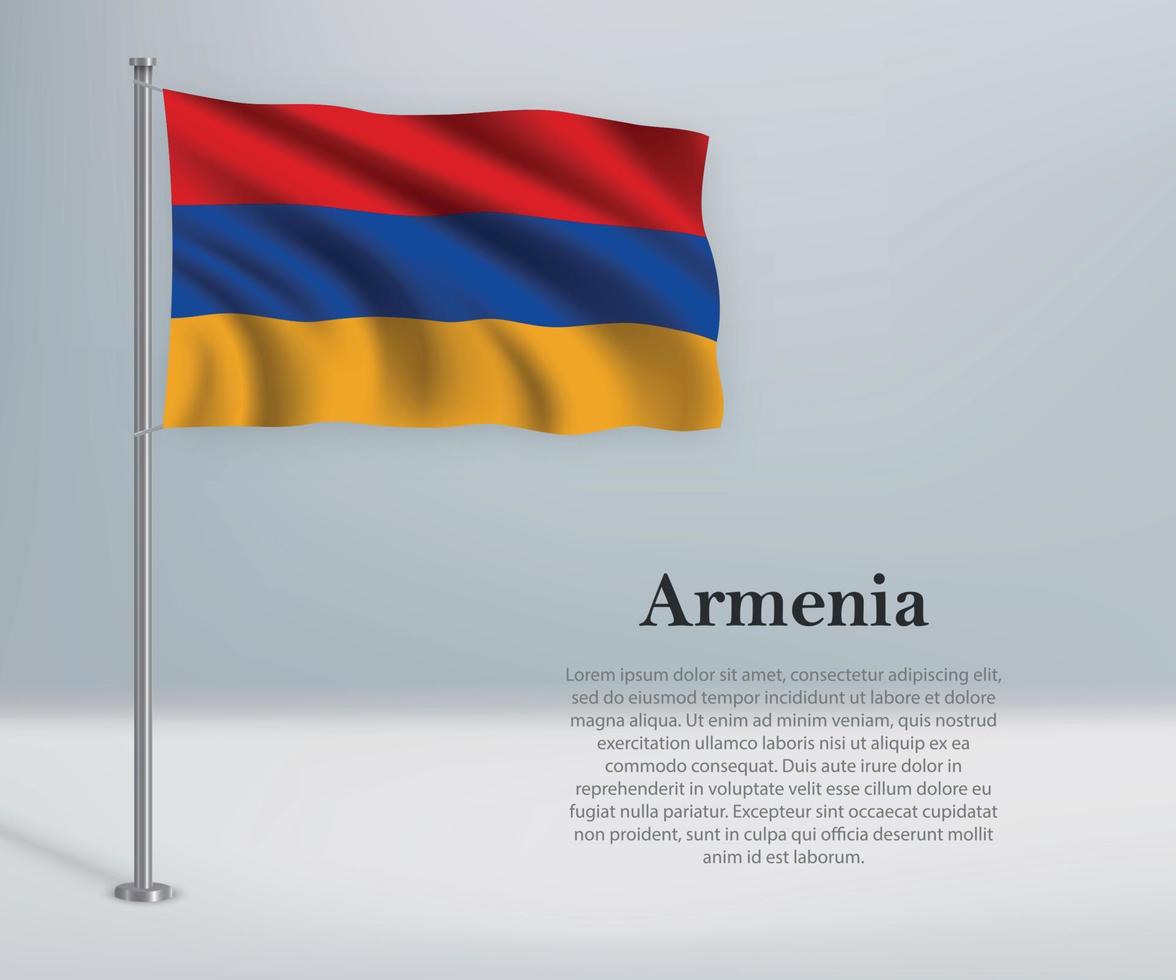 ondeando la bandera de armenia en el asta de la bandera. plantilla para la independencia da vector