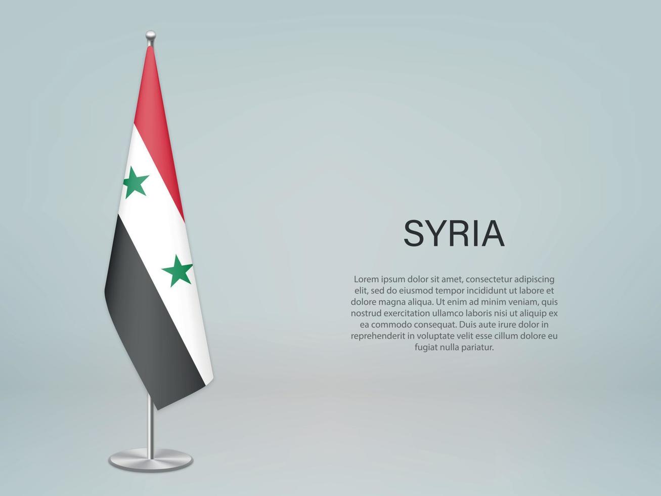 Syria hanging flag on stand. Template forconference banner vector