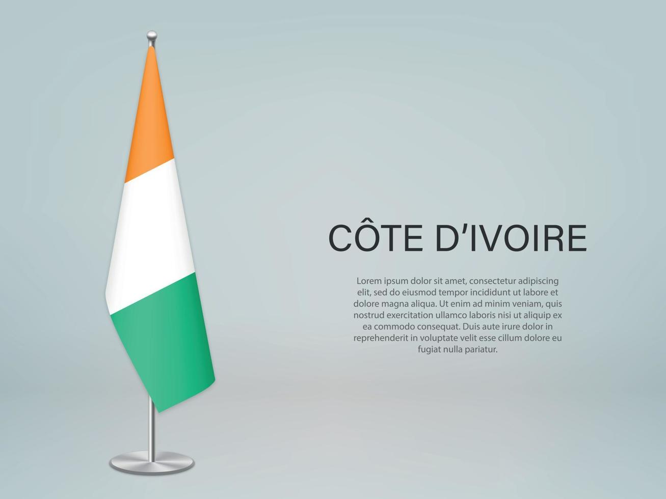 Ivory Coast hanging flag on stand. Template forconference banner vector