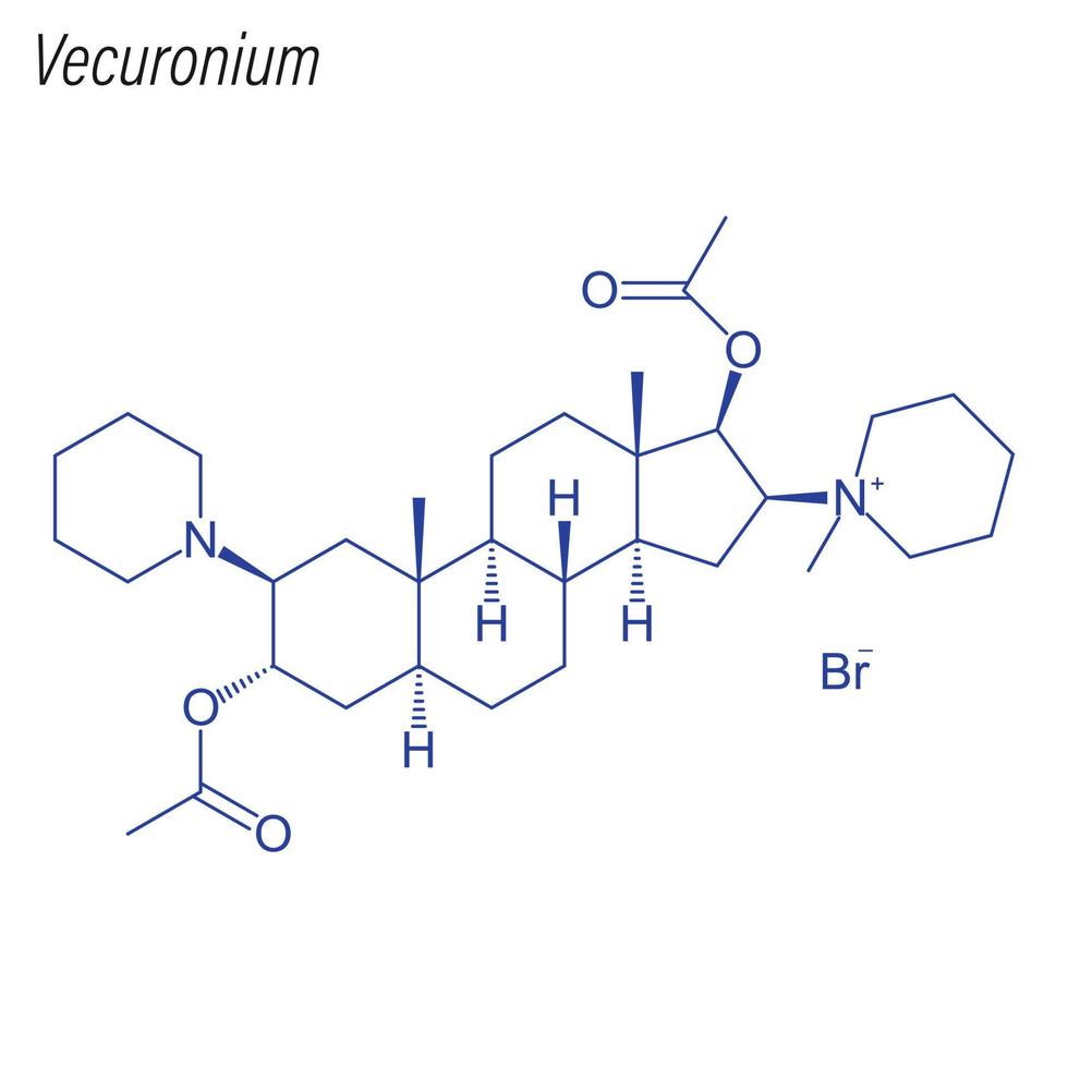 Vector Skeletal formula of Vecuronium. Drug chemical molecule.