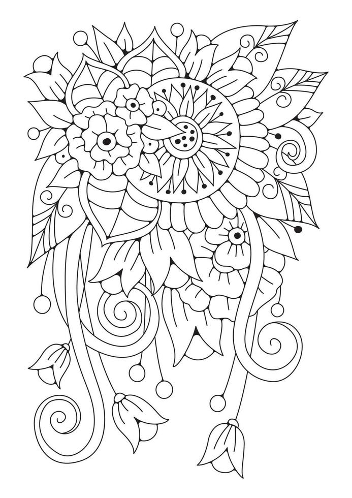 Flor Del Modelo De Libro Para Colorear Para Los Adultos Ilustración  Vectorial. Antiestrés Colorear Para Adultos. Estilo De Zentangle. Líneas  Blancas Y Negras. Modelo Del Cordón Ilustraciones svg, vectoriales, clip  art vectorizado