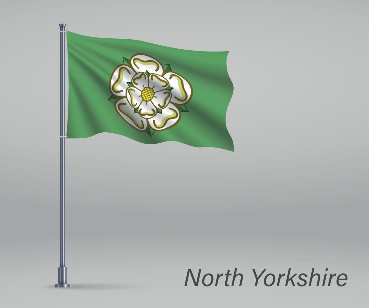 Waving flag of North Yorkshire - county of England on flagpole. vector
