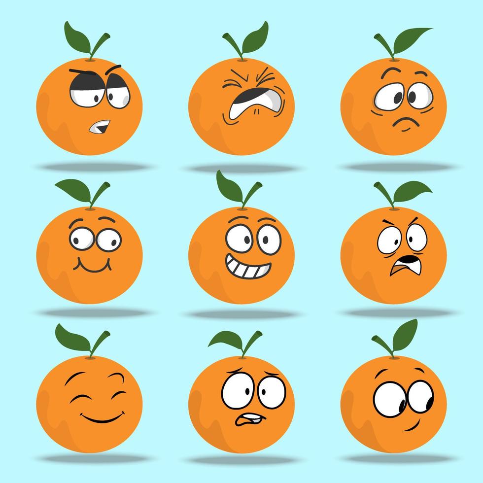 ilustración de conjunto de expresión de cara de fruta naranja vector