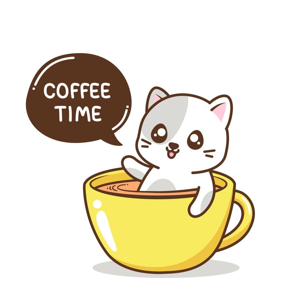 cute cat inside coffee cup vector