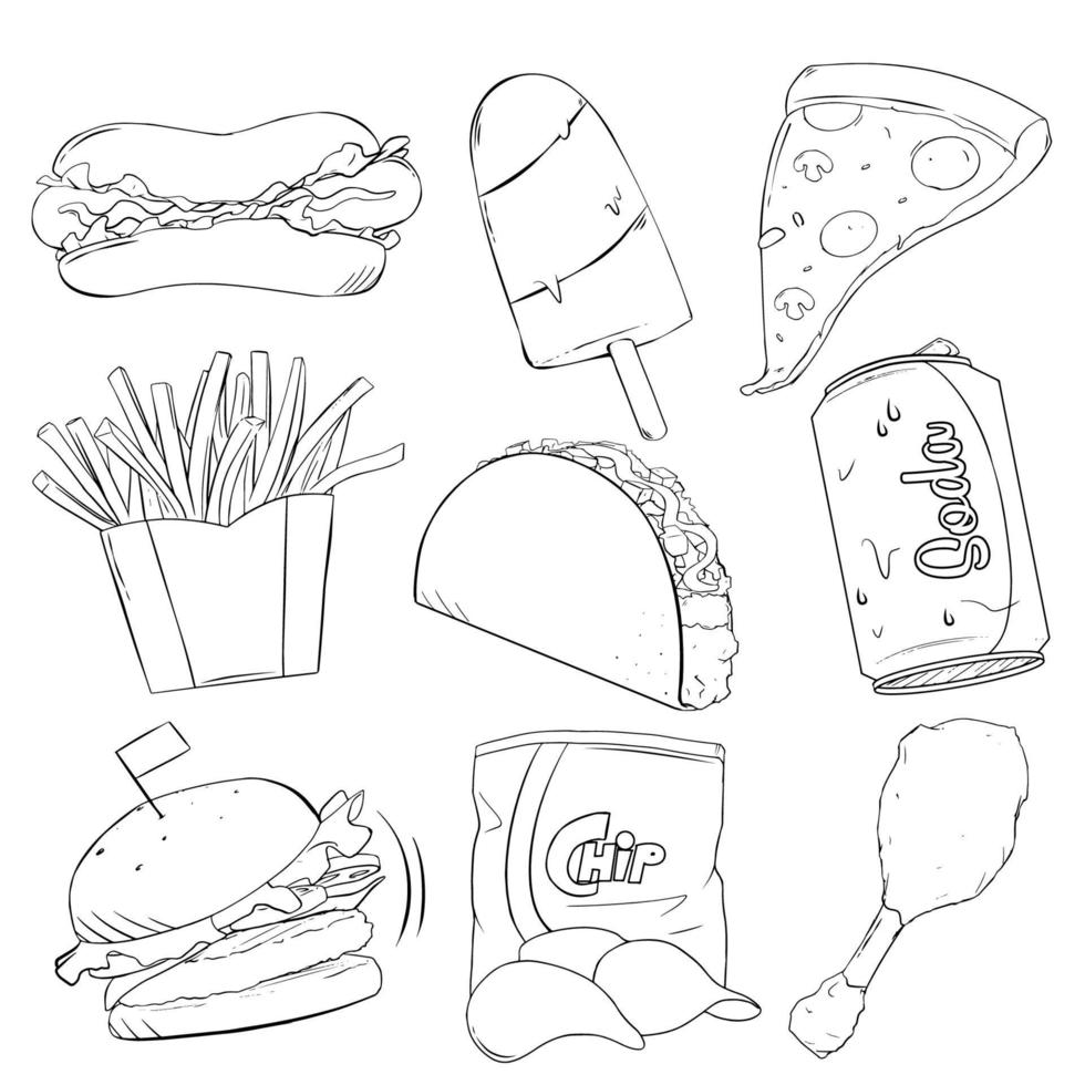 icono de comida chatarra monocromo dibujado a mano vector