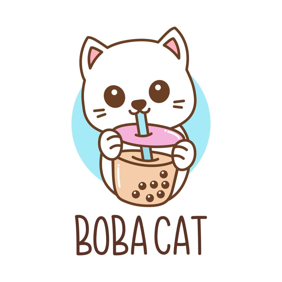 lindo logo de gato de té de burbujas vector