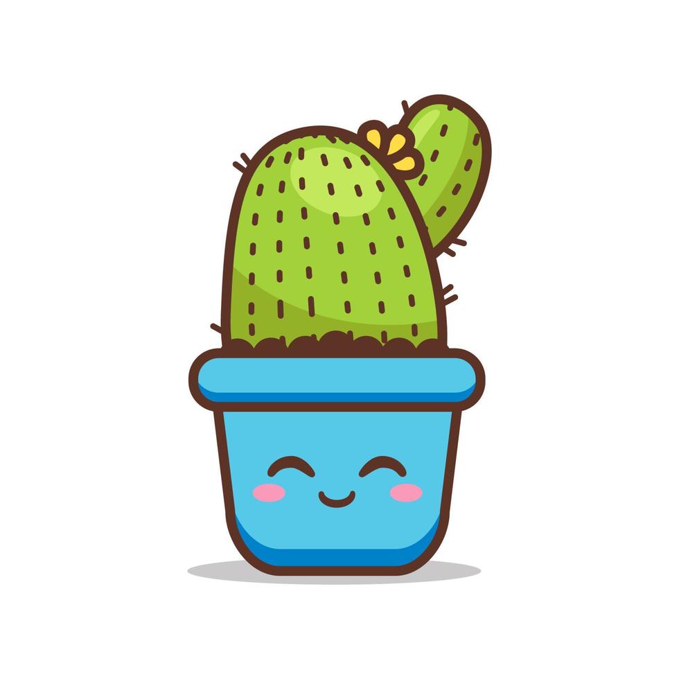 Lindo cactus de expresión diferente en maceta colorida vector