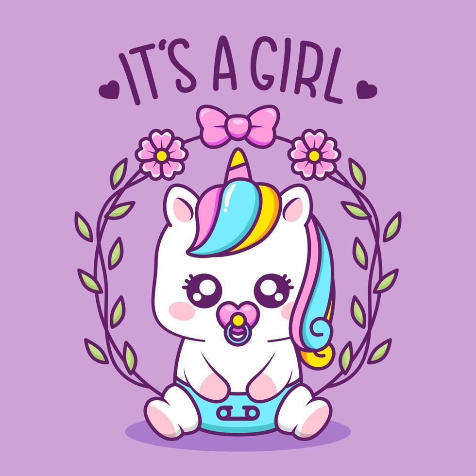 cute baby shower illustration with unicorn vector