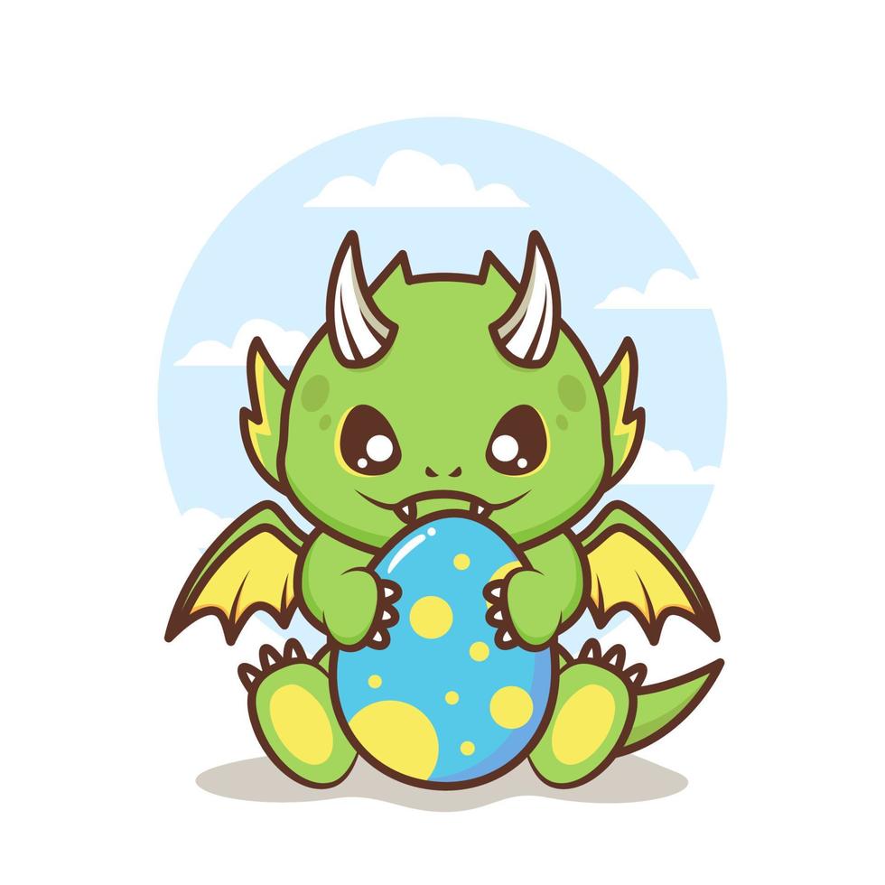 cute little baby dragon with egg vector