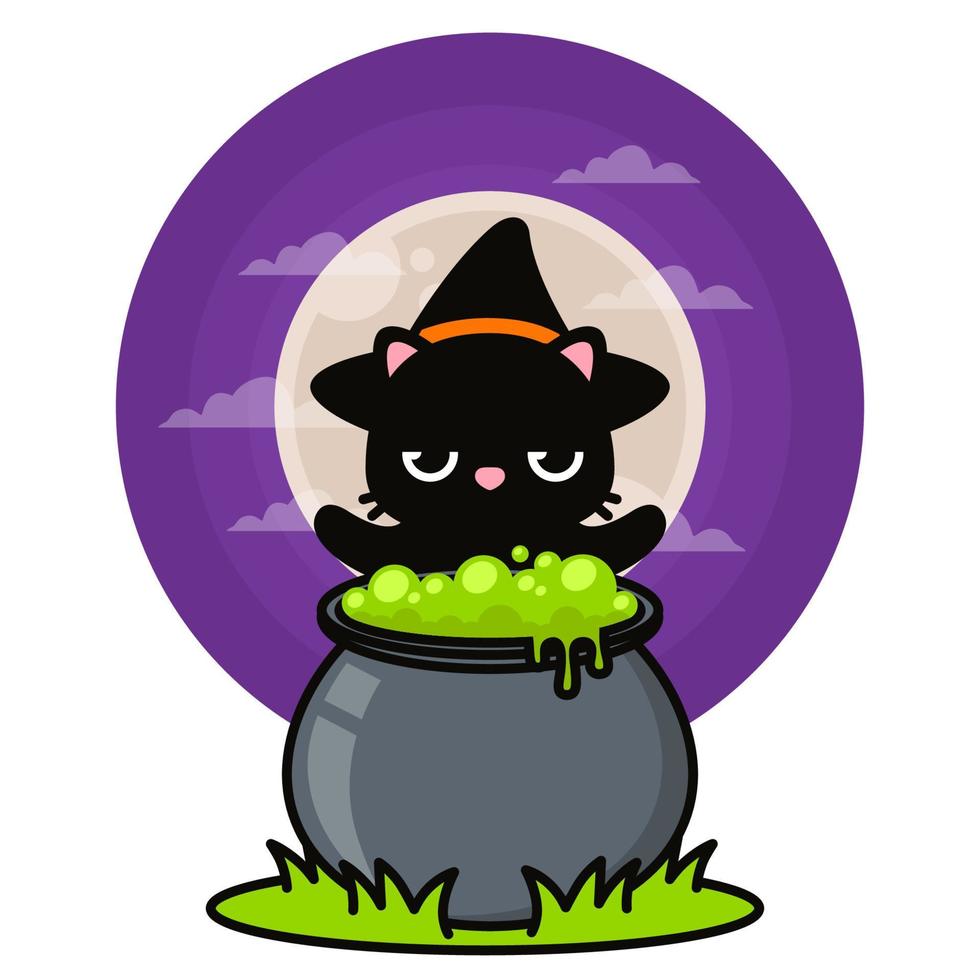 halloween illustration with cute wizard cat vector