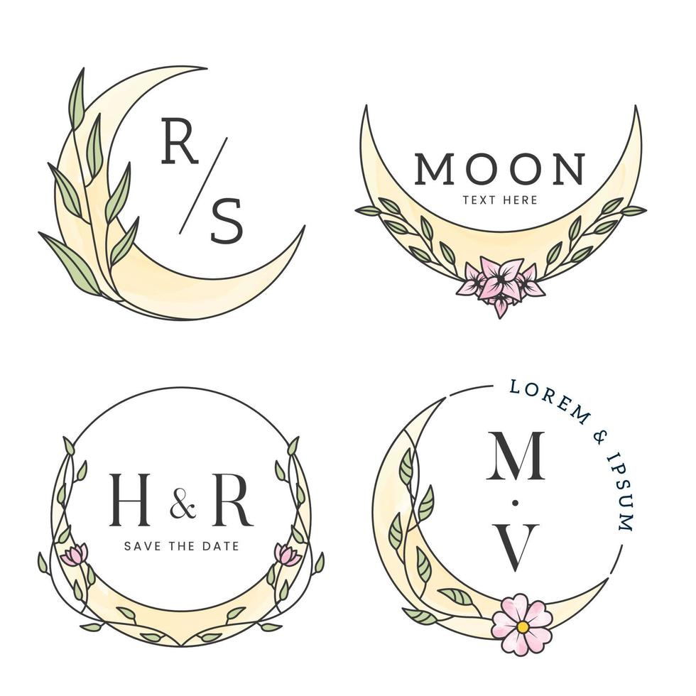 elegante grupo de logotipos florales de luna vector