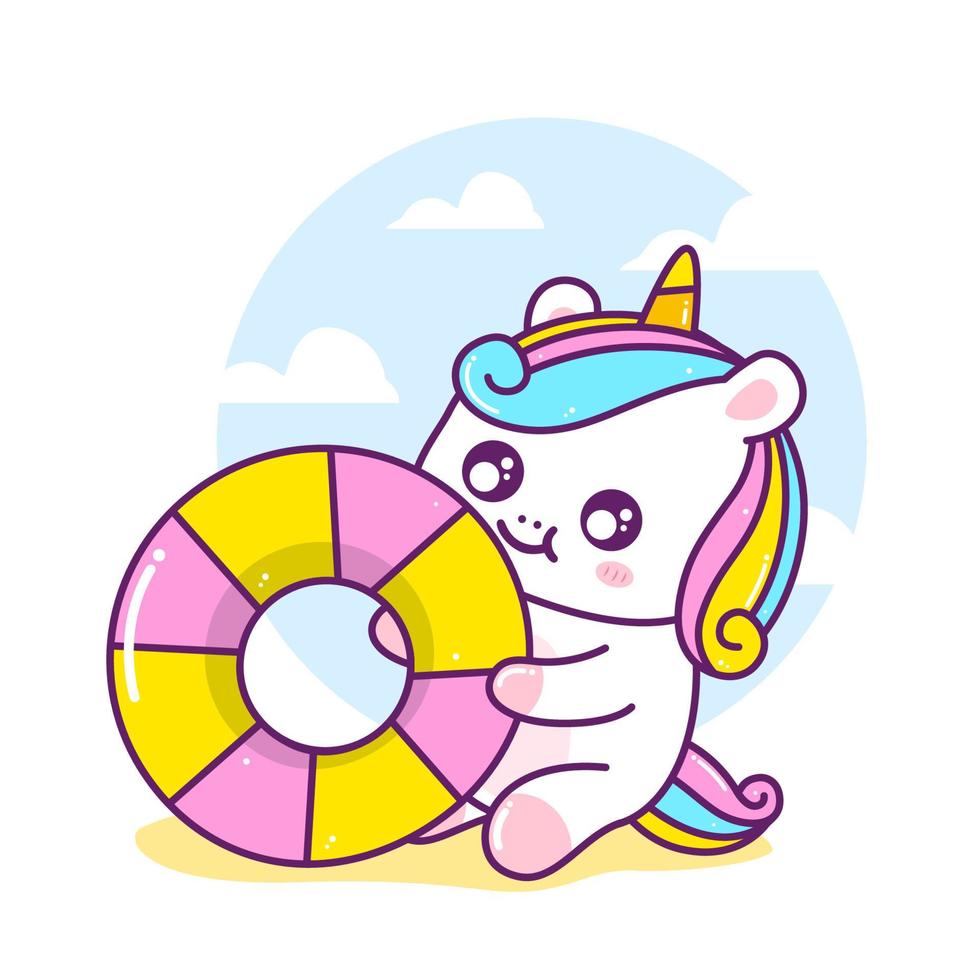 cute unicorn with swimming tires in summer vector