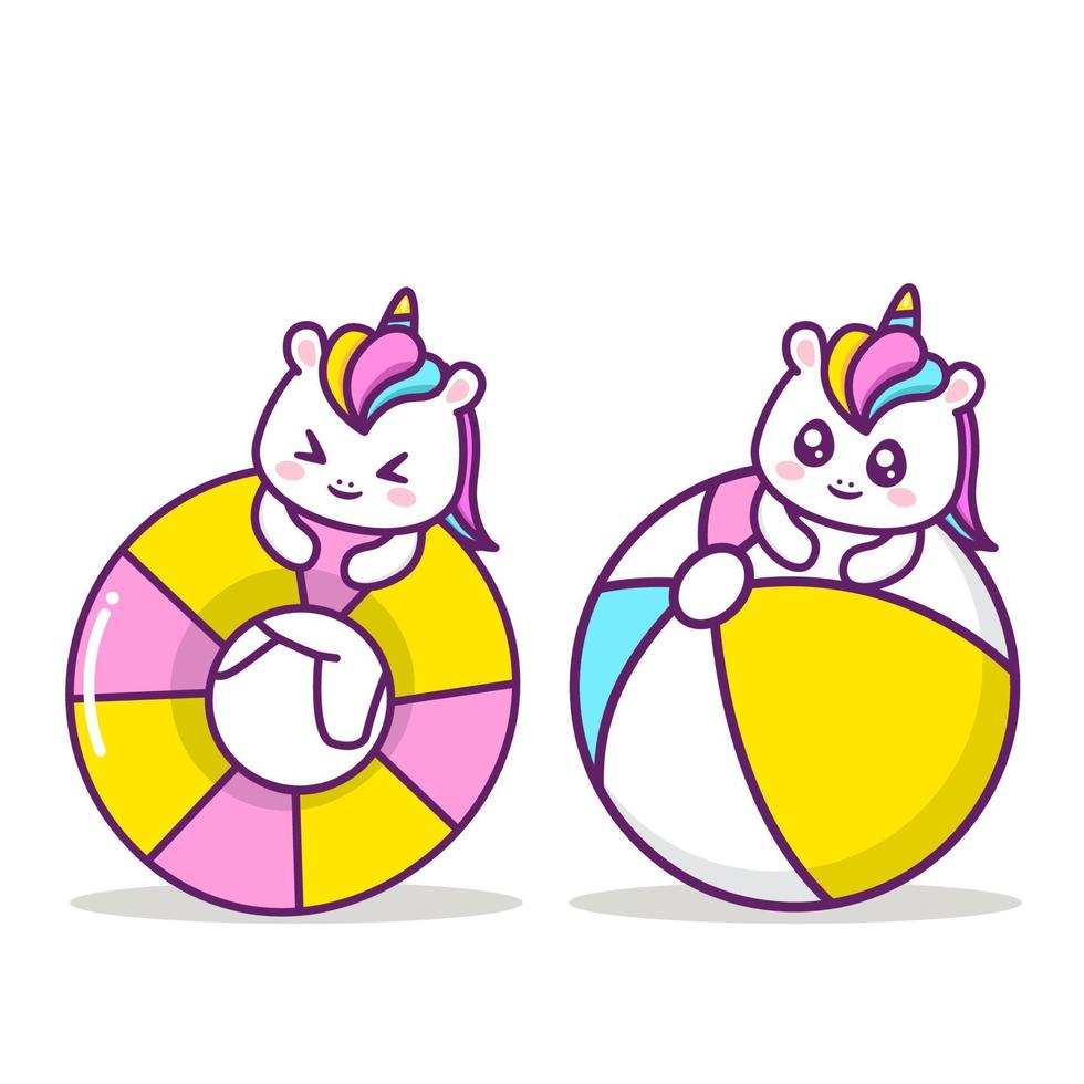 cute unicorn with summer items vector