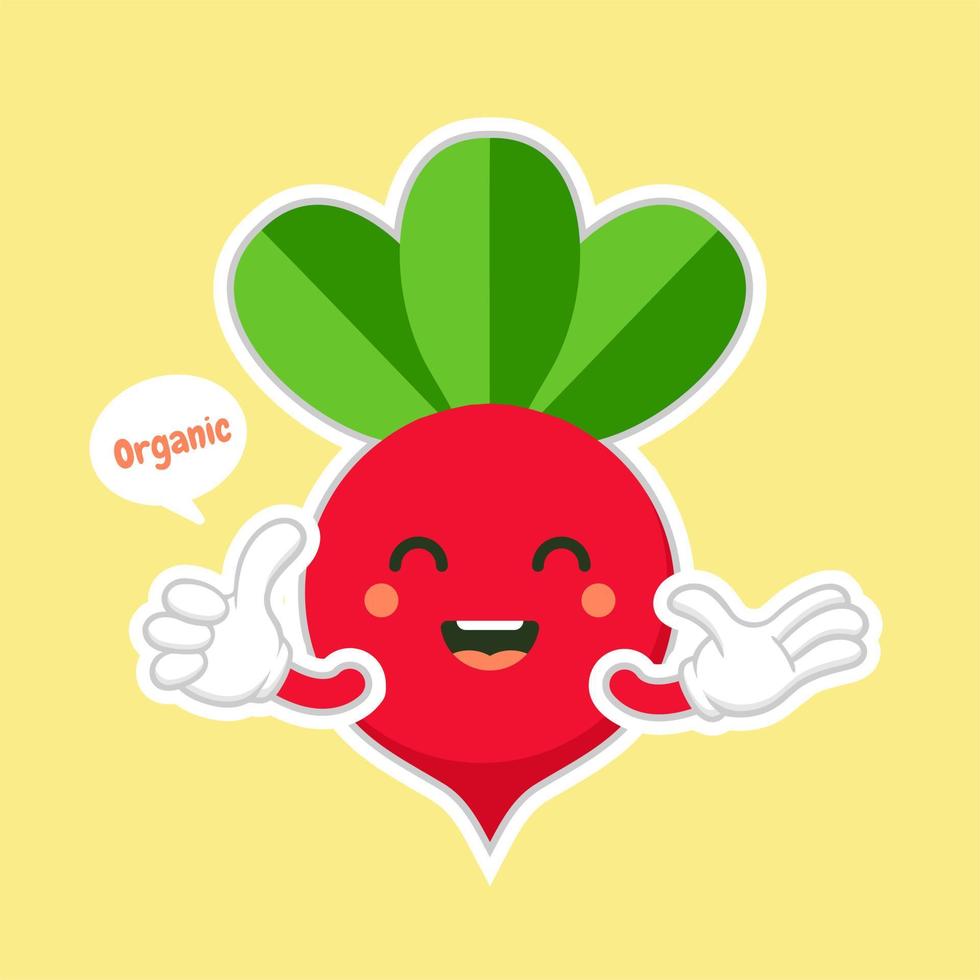 Cute and kawaii beet vegetable character. Vector hand drawn cartoon funny character illustration icon. Isolated on color background. Beet vegetable character concept. vegan vegetarian food
