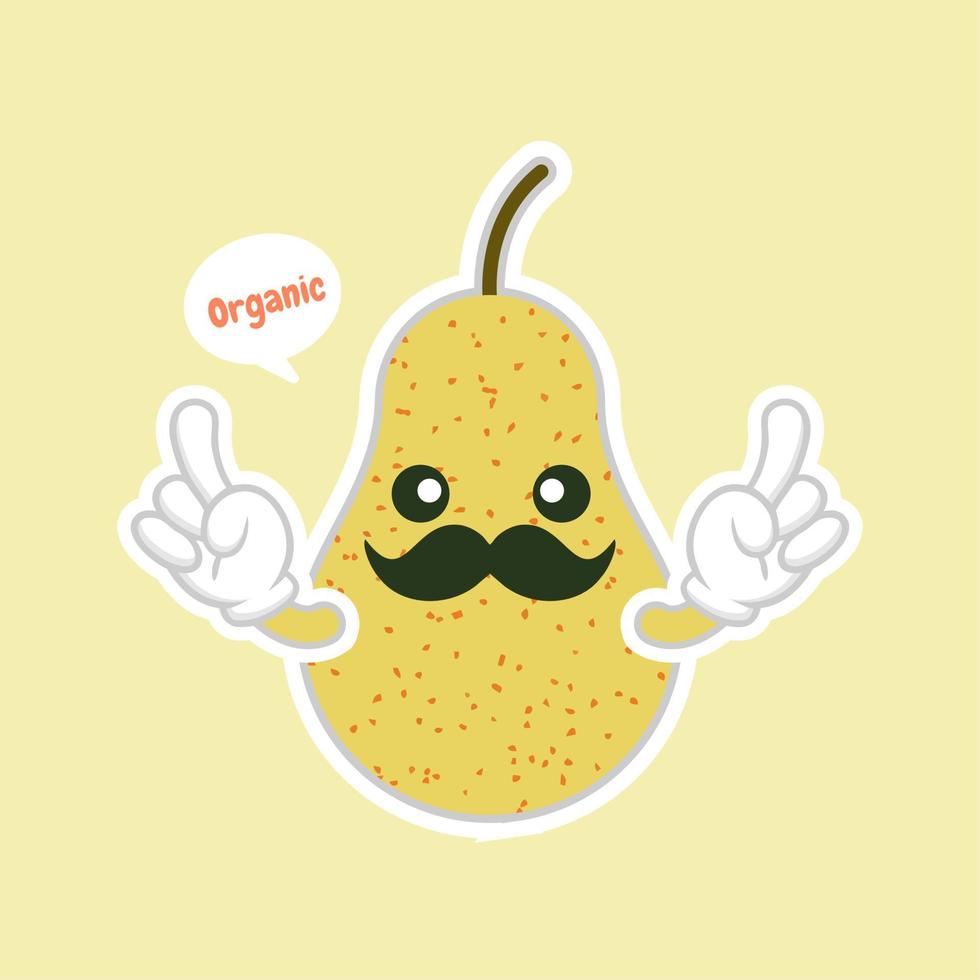 cute and kawaii cartoon style yellow pear characters for healthy food, vegan and cooking design. vector